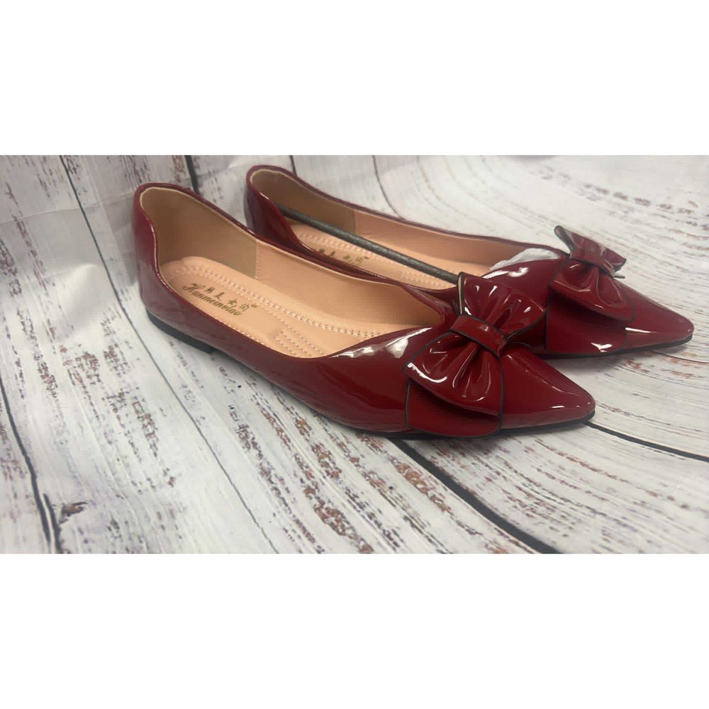 Chic Women's‎ Patent Red Bow Pointed Toe Ballet Flats Shoes
